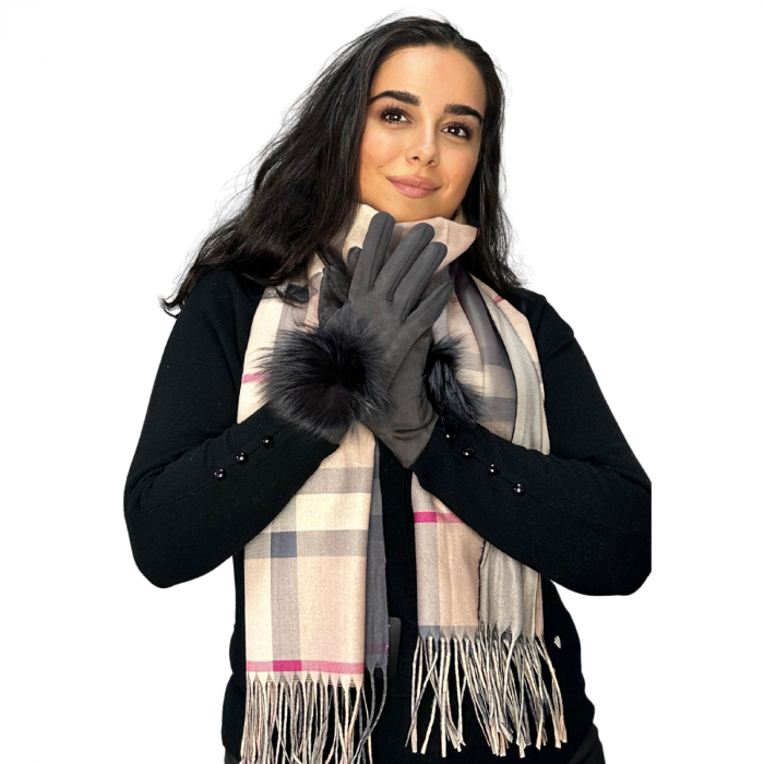 Cadoul perfect de Crăciun - set 2in1 cu manusi si esarfa carouri femei C-5707.01 [2]