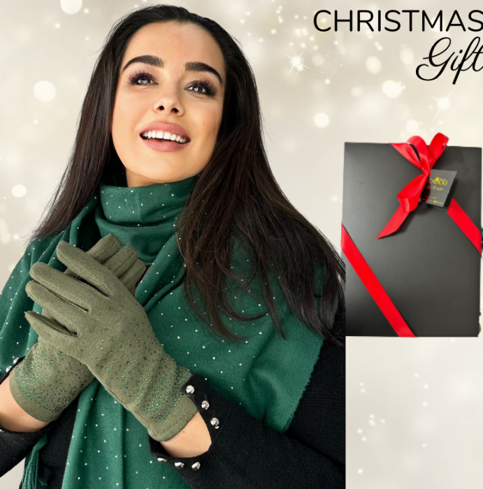 Cadoul perfect de Craciun  set 2in1 cu manusi si esarfa DIAMOND femei D50314 verde [2]