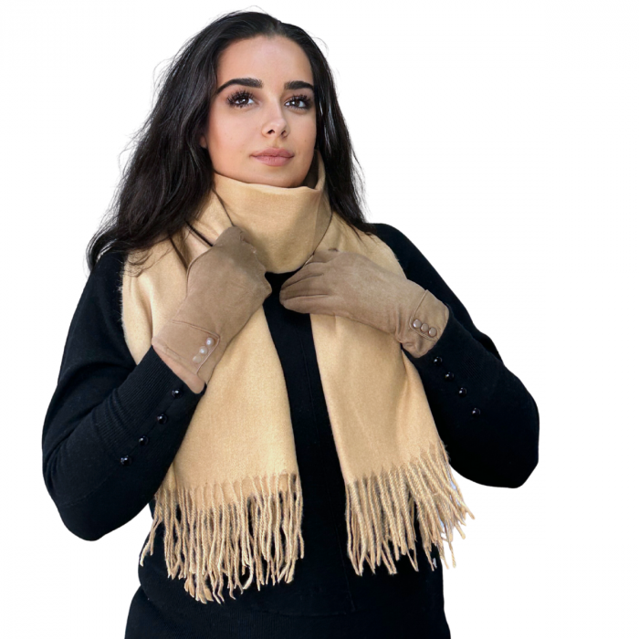 Cadoul perfect de Crăciun - set 2in1 cu manusi si esarfa femei 1-5701 bej [2]
