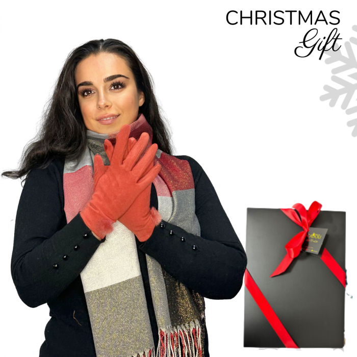 Cadoul perfect de Crăciun - set 2in1 cu manusi si esarfa femei 50011 caramiziu [1]