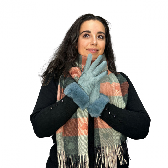 Cadoul perfect de Crăciun - set 2in1 cu manusi si esarfa femei 2228.04 turquaz-caramiziu [2]