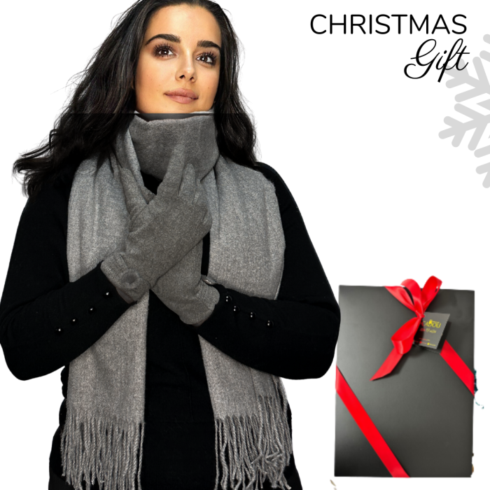 Cadoul perfect de Crăciun - set 2in1 cu manusi si esarfa femei 24220 gri inchis [1]