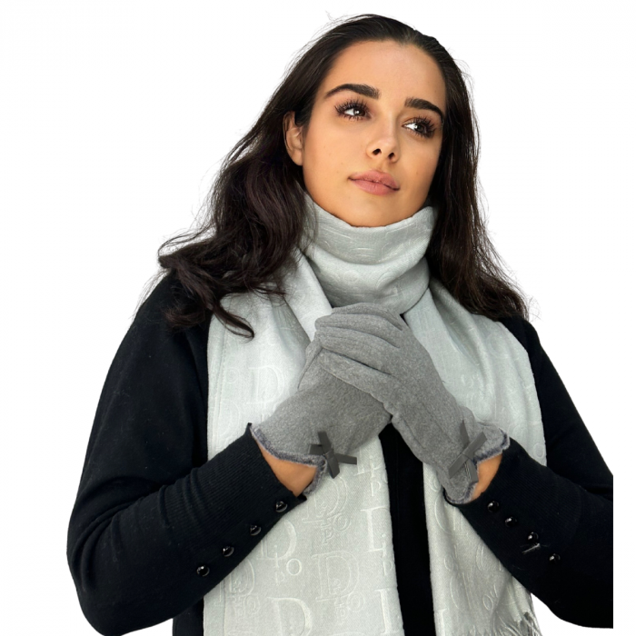 Cadoul perfect de Crăciun - set 2in1 cu manusi si esarfa femei C5755 gri [2]