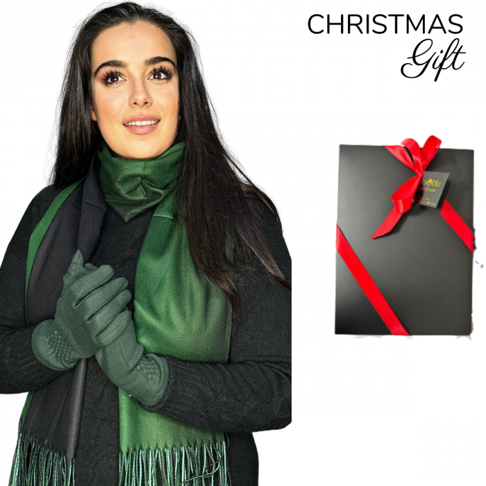 Cadoul perfect de Crăciun - set 2in1 cu manusi si esarfa femei  verde degrade 1-5703 [2]