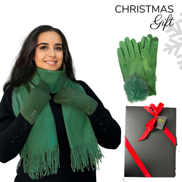 Cadoul perfect de Craciun set 2in1 cu manusi si esarfa foarte groasa si calduroasa 24220  Verde [1]