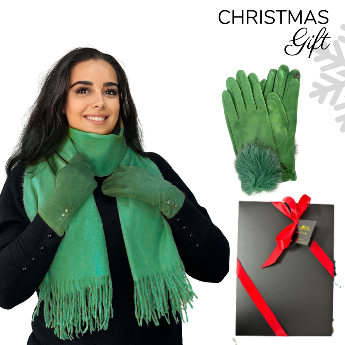 Cadoul perfect de Craciun set 2in1 cu manusi si esarfa foarte groasa si calduroasa 24220  Verde [2]