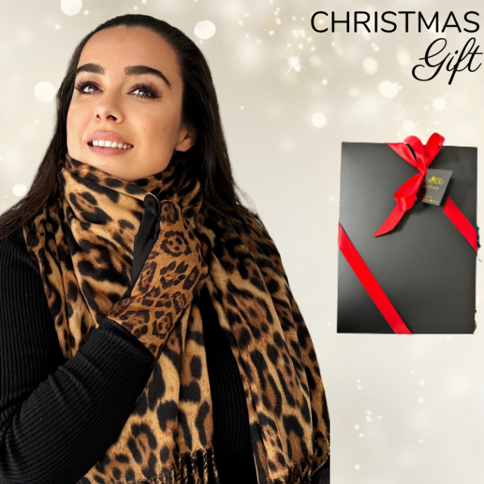 Cadoul perfect de Craciun set 2in1 cu manusi si esarfa animal print maro 2401300-9 [3]