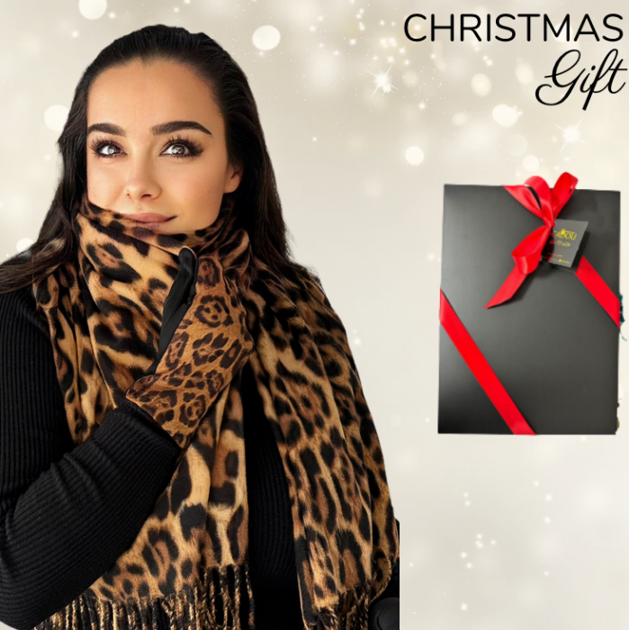 Cadoul perfect de Craciun set 2in1 cu manusi si esarfa animal print maro 2401300-9 [2]