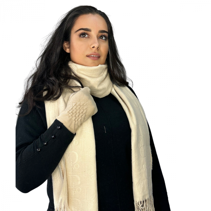 Cadoul perfect de Crăciun - set 2in1 cu manusi si esarfa pentru femei C-5755.02 crem [2]