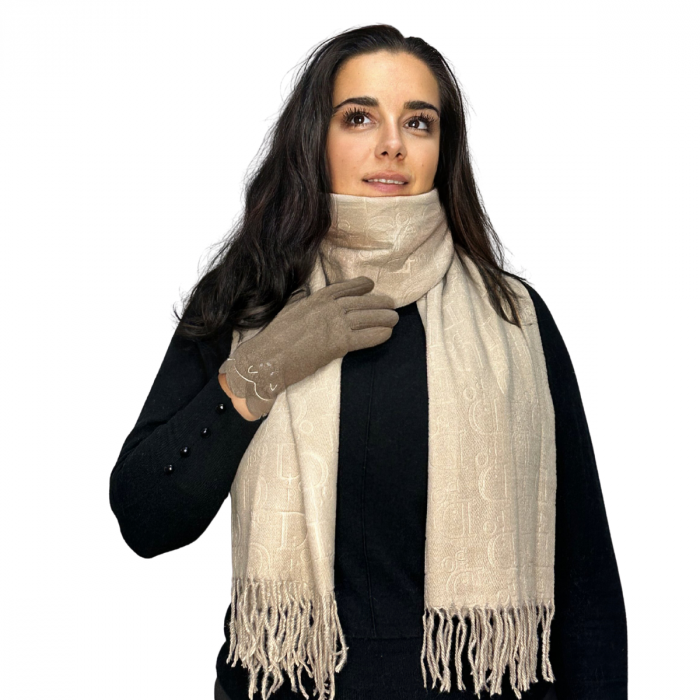 Cadoul perfect de Crăciun - set 2in1 cu manusi si esarfa pentru femei C-5755.05 maro [2]