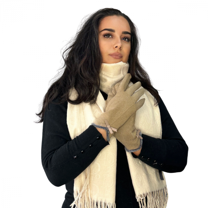 Cadoul perfect de Crăciun - set 2in1 cu manusi si esarfa pentru femei C-5755.01 crem [2]