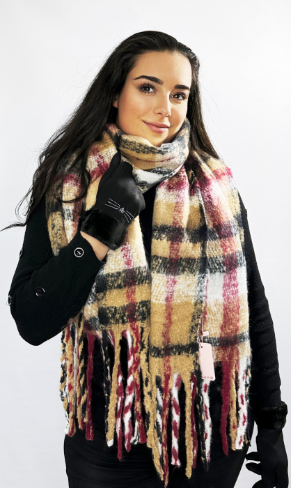 Cadoul perfect de Crăciun - Eșarfă groasa de damă din cashmere și mănuși  catifelate  asortate negru, 5070N [3]