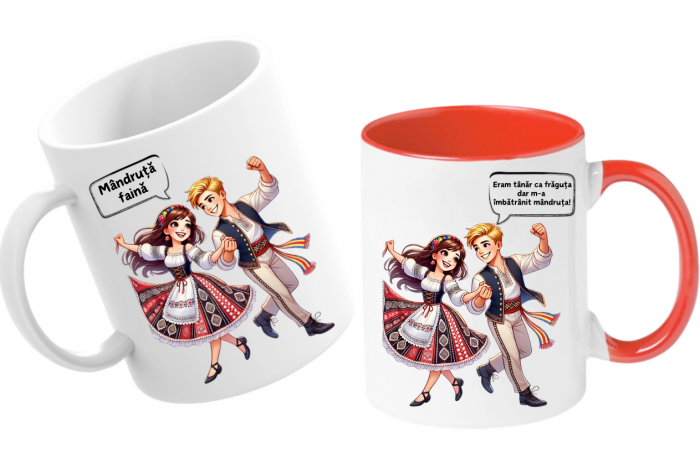 Cana personalizata cu poza si text pentru cuplu Valentines day  tematica port popular romanesc CVD1113 [1]
