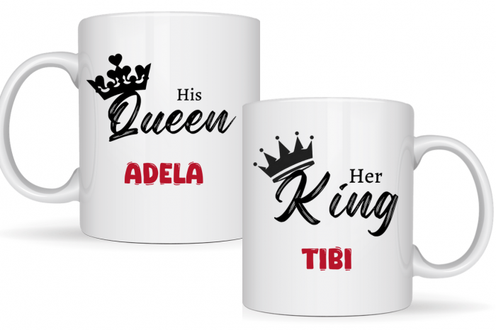 Cana personalizata cu poza si text pentru cuplu Valentines day QUEEN KING  CVD1119 [1]