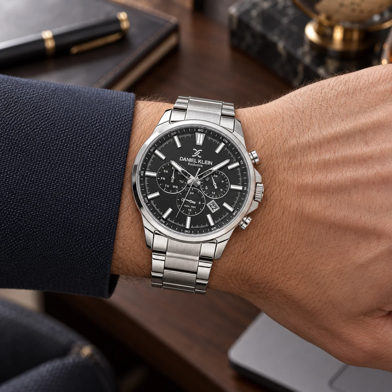 Ceas barbatesc Daniel Klein Exclusive DK.6.14440-2, quartz, dual time, argintiu [3]