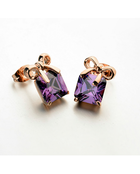 Cercei Crystal Beautifull cu cristale violet, placati cu aur 18k, garantie produs 6 luni de zile