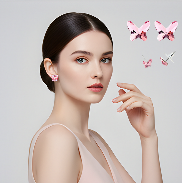 Cercei HAPPY rose cu cristale rose, placati cu aur 18k [2]