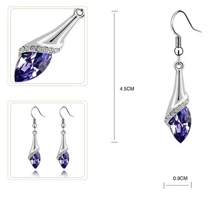 Cercei water drop violet inchis cu cristale, garantie 6 luni [2]