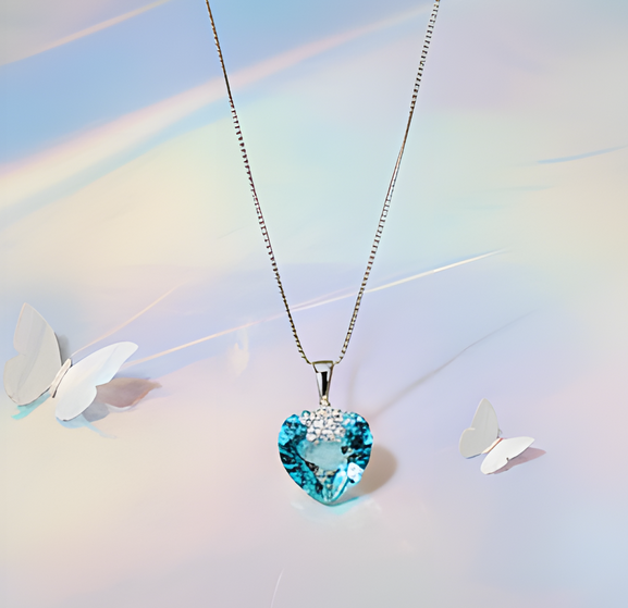 Colier BRIGHT LOVE bleo aquamarine cu elemente Swarovski, placat cu aur 18k [9]