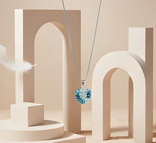 Colier BRIGHT LOVE bleo aquamarine cu elemente Swarovski, placat cu aur 18k [6]