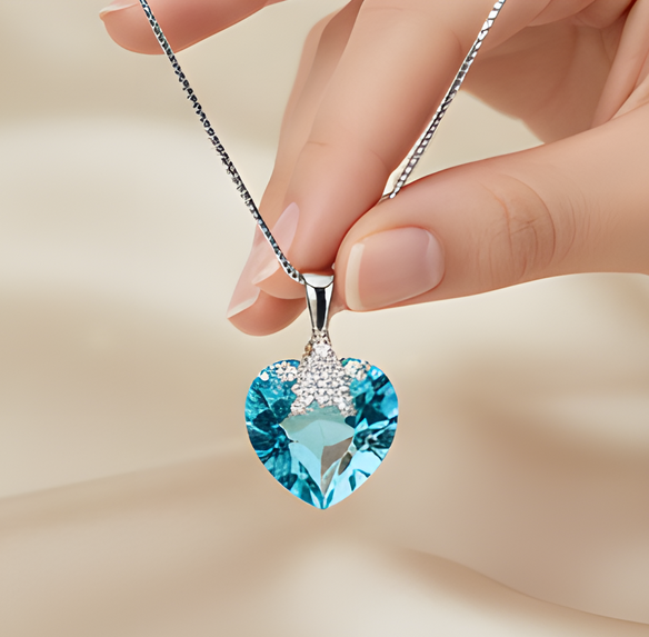 Colier BRIGHT LOVE bleo aquamarine cu elemente Swarovski, placat cu aur 18k [4]