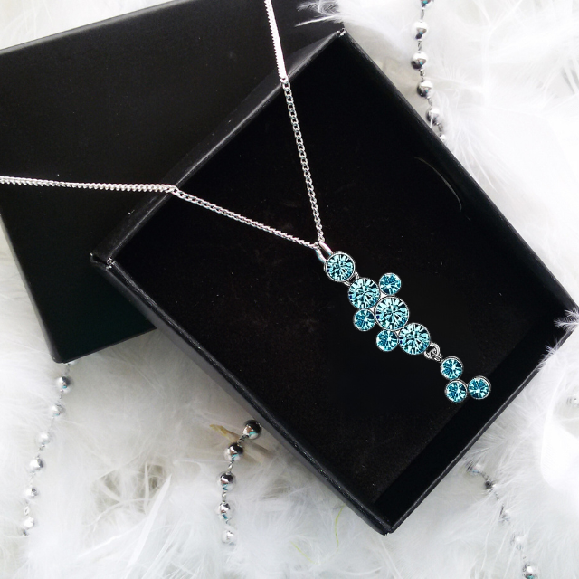 Colier SMILEY cu cristale bleo aquamarine, placat cu aur alb 18k [2]