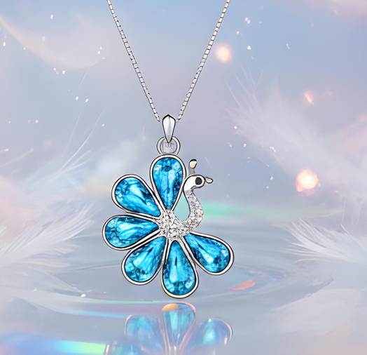 Colier delicate swan albastru Aquamarine cu cristale [2]