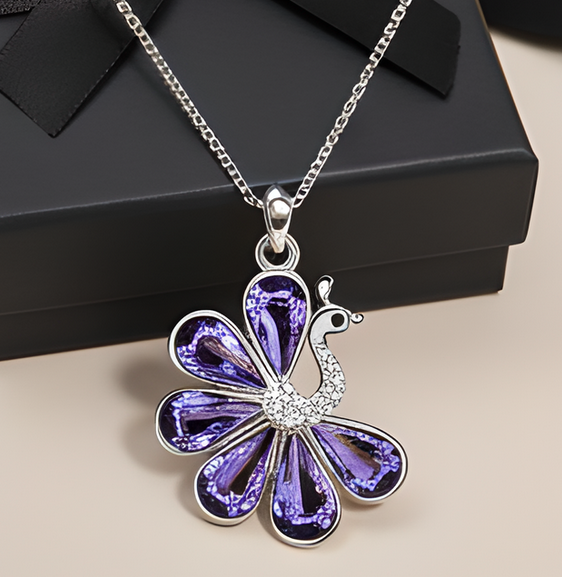 Colier delicate swan violet inchis cu cristale si placat cu aur [4]
