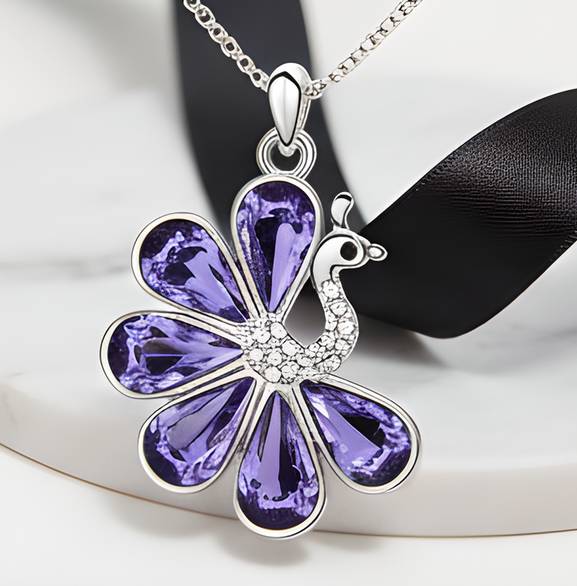 Colier delicate swan violet inchis cu cristale si placat cu aur [6]
