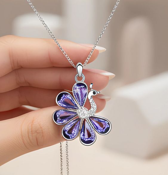 Colier delicate swan violet inchis cu cristale si placat cu aur [2]