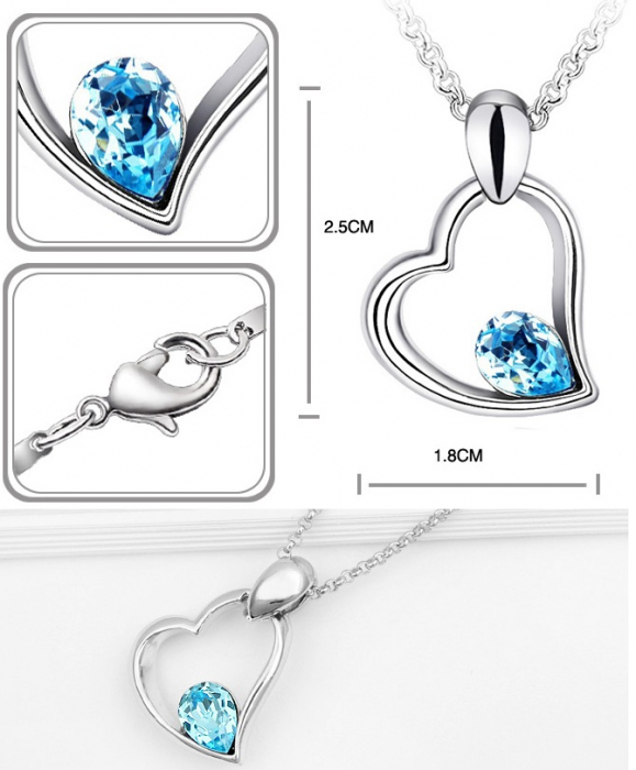 Colier EXPENSIVE HEART  bleo-aquamarine cu cristale [2]