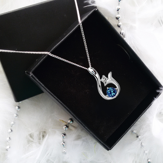 Colier Glamour Dream blue cu cristale, placat cu aur alb 18k [2]