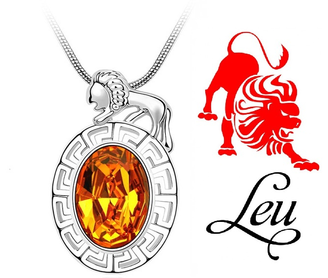 Colier Horoscop - Leu orange cu cristale si placat cu aur [1]