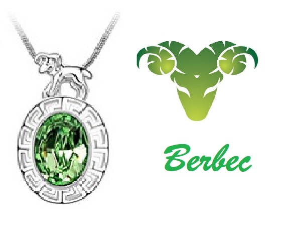 Colier Horoscop - Berbec verde cu cristale si placat cu aur