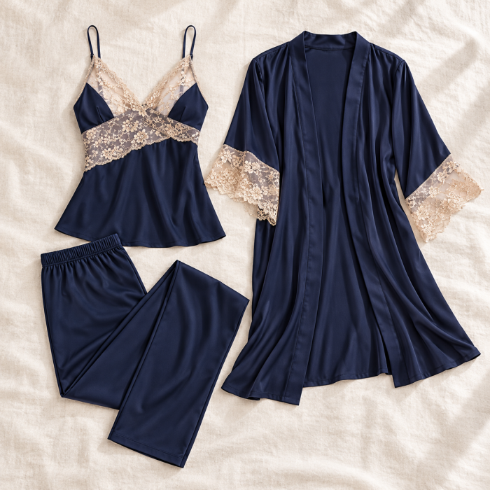 Compleu 5 piese lenjerie eleganta de mireasa cu camasa de noapte,pijamale  și halat,, bleomarin [5]