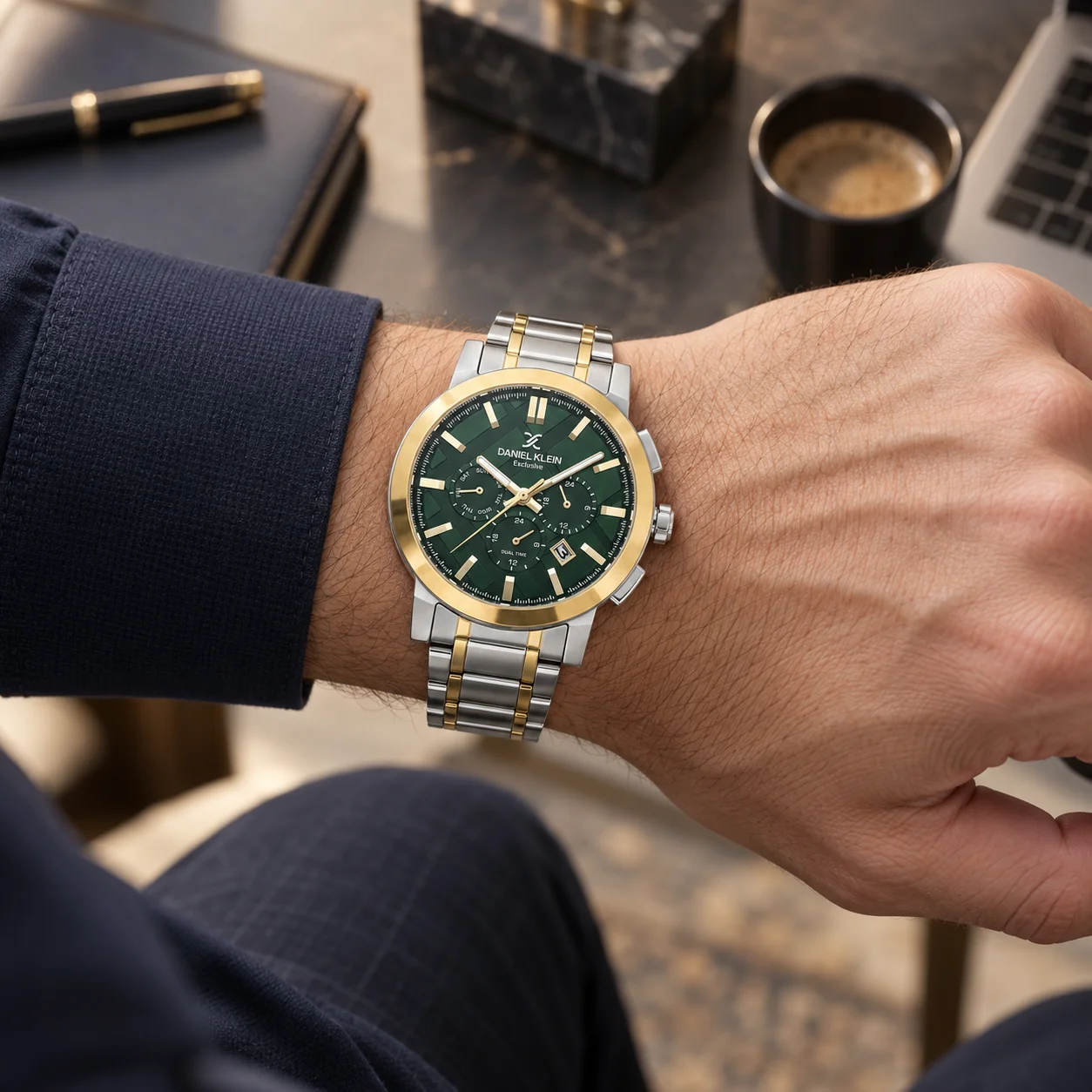 Daniel Klein Exclusive DK.1.14352-5 - Ceas barbatesc quartz verde, auriu si argintiu [3]