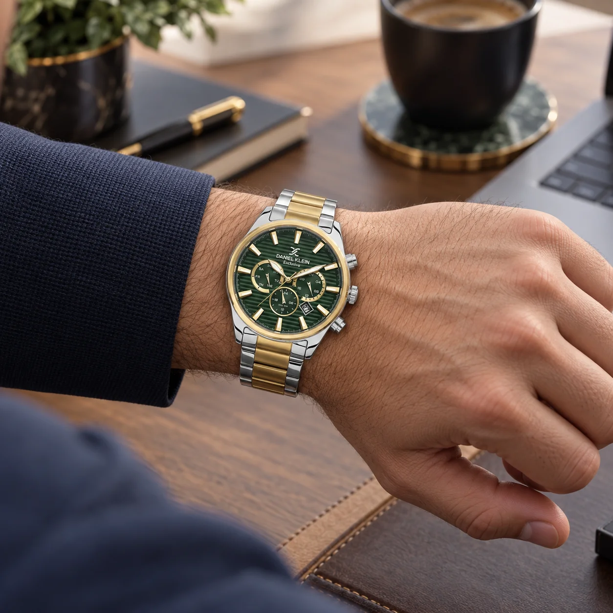 Daniel Klein Exclusive DK.6.14443-4 - Ceas barbatesc quartz verde, auriu si argintiu [3]