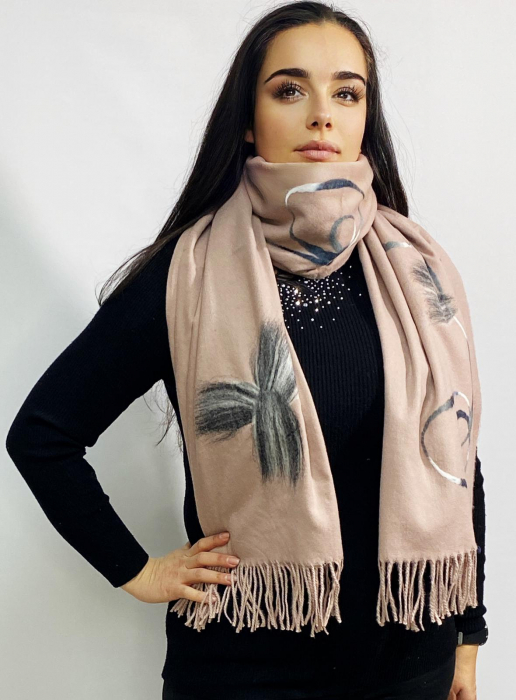 Esarfa eleganta de dama, lana si vascoza 70x190 cm, perfecta pentru sezonul toamna-iarna, un cadou ideal, capuccino