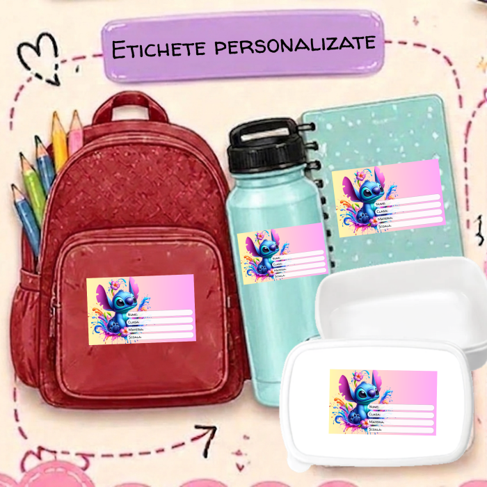 Etichete Școlare cu Nume Stitch– Stickere Autoadezive pentru Copii ❤️ E-Cadou.com - e-CADOU [2]