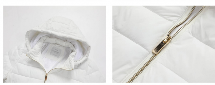 Geaca cu gluga, vatelina si aspect matlasat GloStory, alb [3]