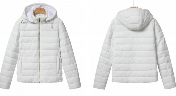 Geaca cu gluga, vatelina si aspect matlasat GloStory, alb [2]