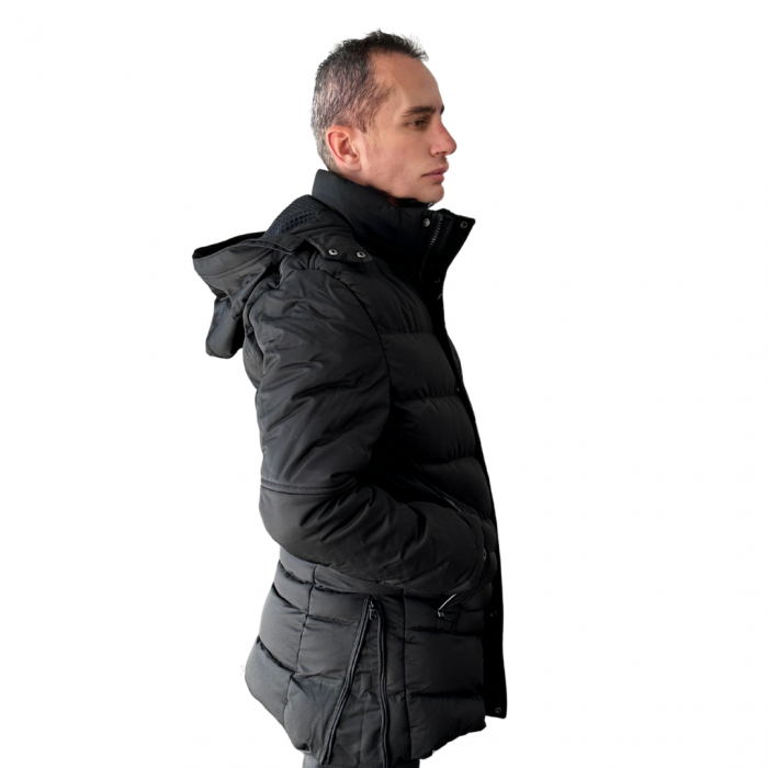 Geaca neagra foarte groasa cu gluga, cu blanita si aspect matlasat ROSSO Z-7695 [2]