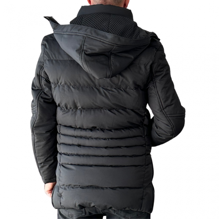 Geaca neagra foarte groasa cu gluga, cu blanita si aspect matlasat ROSSO Z-7695 [3]