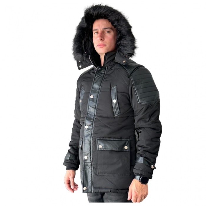 Geaca neagra foarte groasa cu gluga, matlasata X-FEEL XH-88852A [3]