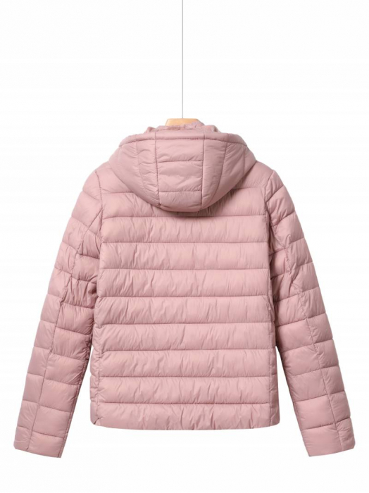 Geaca plus size cu gluga, marime 3XL-5XL, vatelina si aspect matlasat GloStory, roz somon [2]