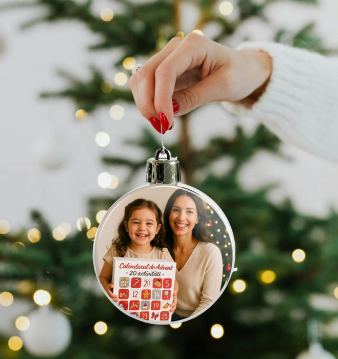 Glob personalizat cu insertie foto fata-verso rotund pentru brad Ø7cm [2]