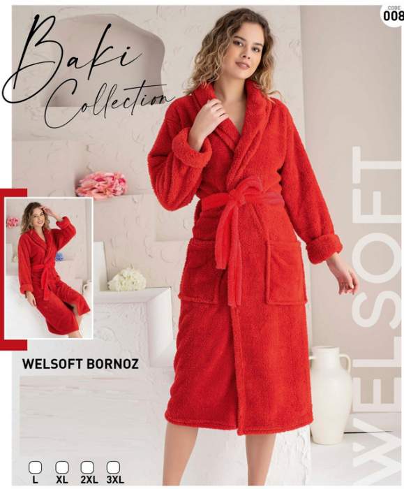 Halat de baie  foarte gros, fara gluga, buzunare si cordon in talie, design deosebit, rosu BAK008 [5]