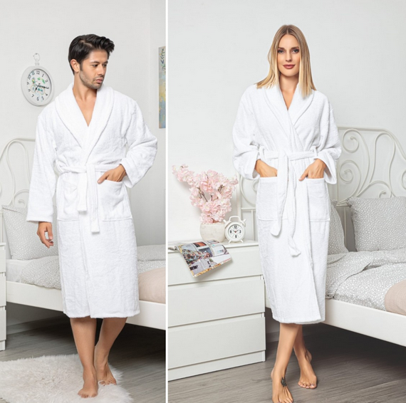 Halat de baie gros fara gluga, buzunare si cordon in talie, hotel quality, unisex, 100% bumbac [2]