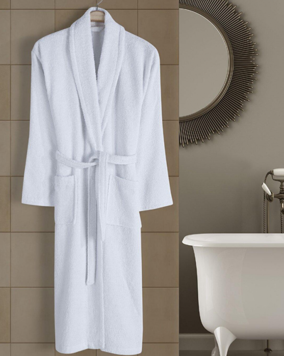 Halat de baie gros fara gluga, buzunare si cordon in talie, hotel quality, unisex, 100% bumbac [5]
