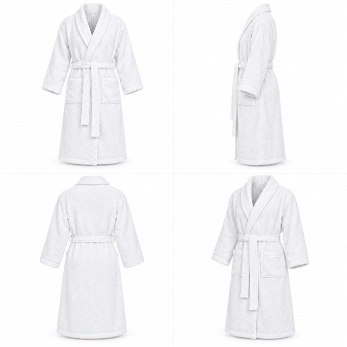 Halat de baie gros fara gluga, buzunare si cordon in talie, hotel quality, unisex, 100% bumbac [6]